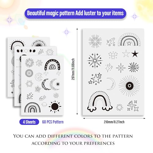 Image of Magibeads 60Pcs Moon Sun Star Water Soluble Embroidery Stabilizer Adhesive Stick and Stitch Embroidery Transfer Paper for Hand Sewing Beginners Adults