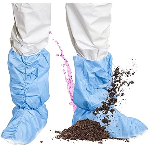 Quest Traction Disposable Boot and Shoe Covers - 18" Tall Non-Slip Protectors - Water and Skid Resistant Boot Covers - Hazmat Shoe Covers - Blue, Large, 50 Pairs Cover