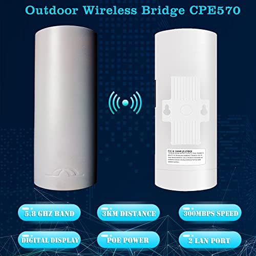 Wireless Bridge,5.8G Outdoor Point to Point Access PTMP WiFi PTP Network 300Mbps CPE 3KM Transmission Distance 12DBi High-Gain Antenna 24V PoE Power Supply 2 Pack