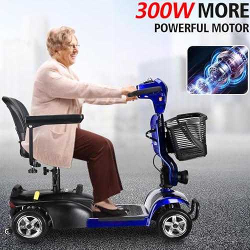 Image of Electric Mobility Scooter for Adults Wheelchair Device for Travel, Elderly, 32 Miles per Charge.300 lbs Max Weight, 4-Wheel Powered Mobility Scooters for Seniors with Basket (M1-Blue 3)