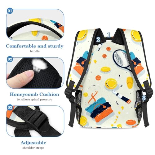 Ensemble sac à dos 2 pièces grande capacité imprimé raquettes
