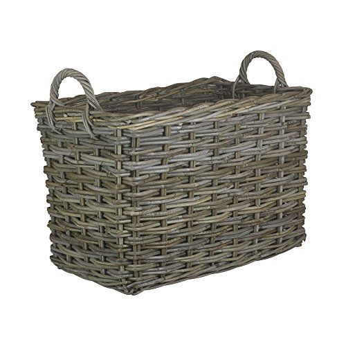 Large Rectangular Grey Rattan Hallway Log Basket Large Rectangular Grey Rattan Hallway Log Basket