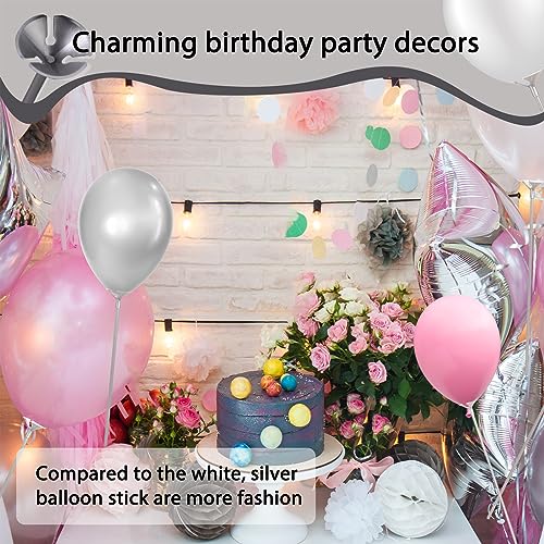Image of PP OPOUNT 35 PCS Silver Balloon Sticks with Cups, 12.6 inches Balloon Sticks, Plastic BalloonSticks for Party, Anniversary, Birthday, Wedding Decoration, BalloonSticks for Centerpieces (Pack of 2)