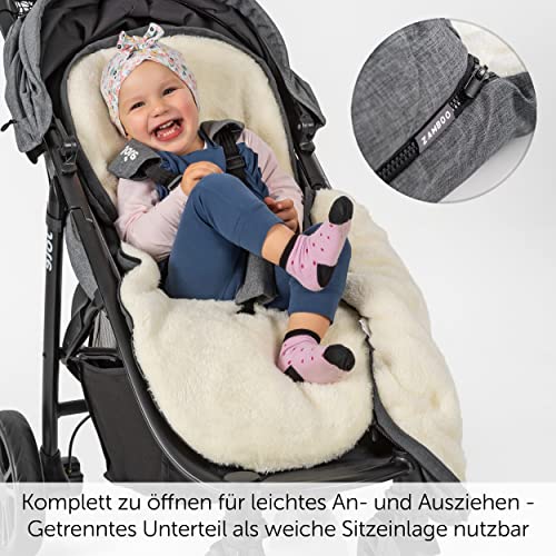 Zamboo Universal Fußsack für Babyschale, Kinderwagen Wanne und Buggy - 2in1 Winterfußsack und Sitzauflage aus kuscheligem Fleece, Baby Fusssack mit Tasche - Grau