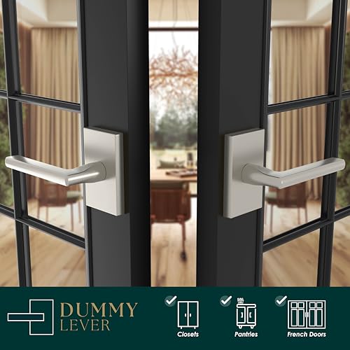 Image of Mega Handles Glamor Dummy Door Handles - 4 Pack Heavy Duty Brushed Nickel Door Handles, Non-Turning Door Handle for Closet & French Doors, Single Side, Fits All Standard Doors - Satin Nickel