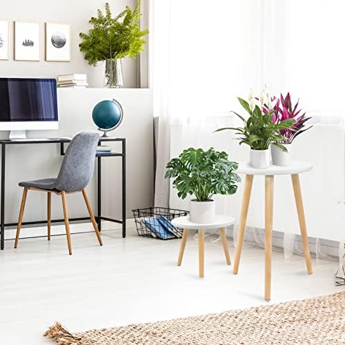 2 Pack Wooden Plant Stool Indoor Plant Stand, VASZOLA Modern Plant Table Planter Holders Indoor Stands for Flower Pots, 2 Size Wood Round Side End Table Home Decor - 22CM & 44CM Tall