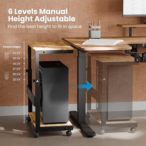 Image of EUREKA ERGONOMIC PC Stand Computer Cart, Height Adjustable Tower Stand 2-Tier Suit for ATX Case Printer, Metal Rolling Cart on Wheels for Gaming Home Office, Antique Wood
