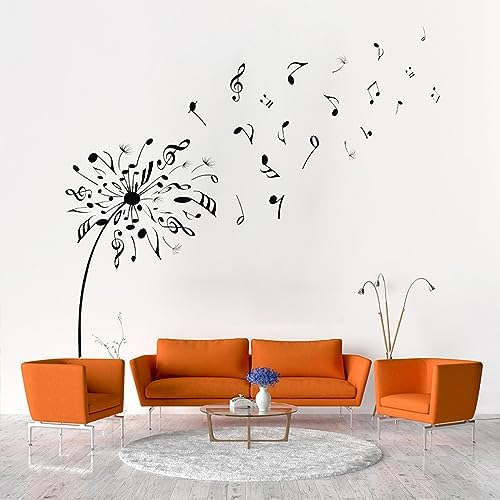 OCXEQ Black Dandelion Wall Decals Flying Dandelion Music