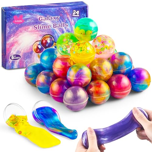 Anfylife 24er-Pack Galaxy Slime Balls Partygeschenke dehnbar und Nicht klebrig zum Selbermachen sensorisches Spielzeug zum Stressabbau und für wissenschaftliche Experimente | Ungiftig