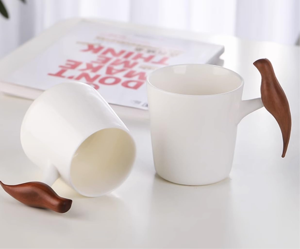 Kubek do Kawy Filiżanki do Kawy Kubki Nowość Biały Ceramiczny Kubek Kawy Z Drewnianym Uchwytem W Kształcie Ptaka Ceramiczny Kubek Herbaty Para Szklanki Kubki do Kawy Kubek do Herbaty (Color : A, Siz