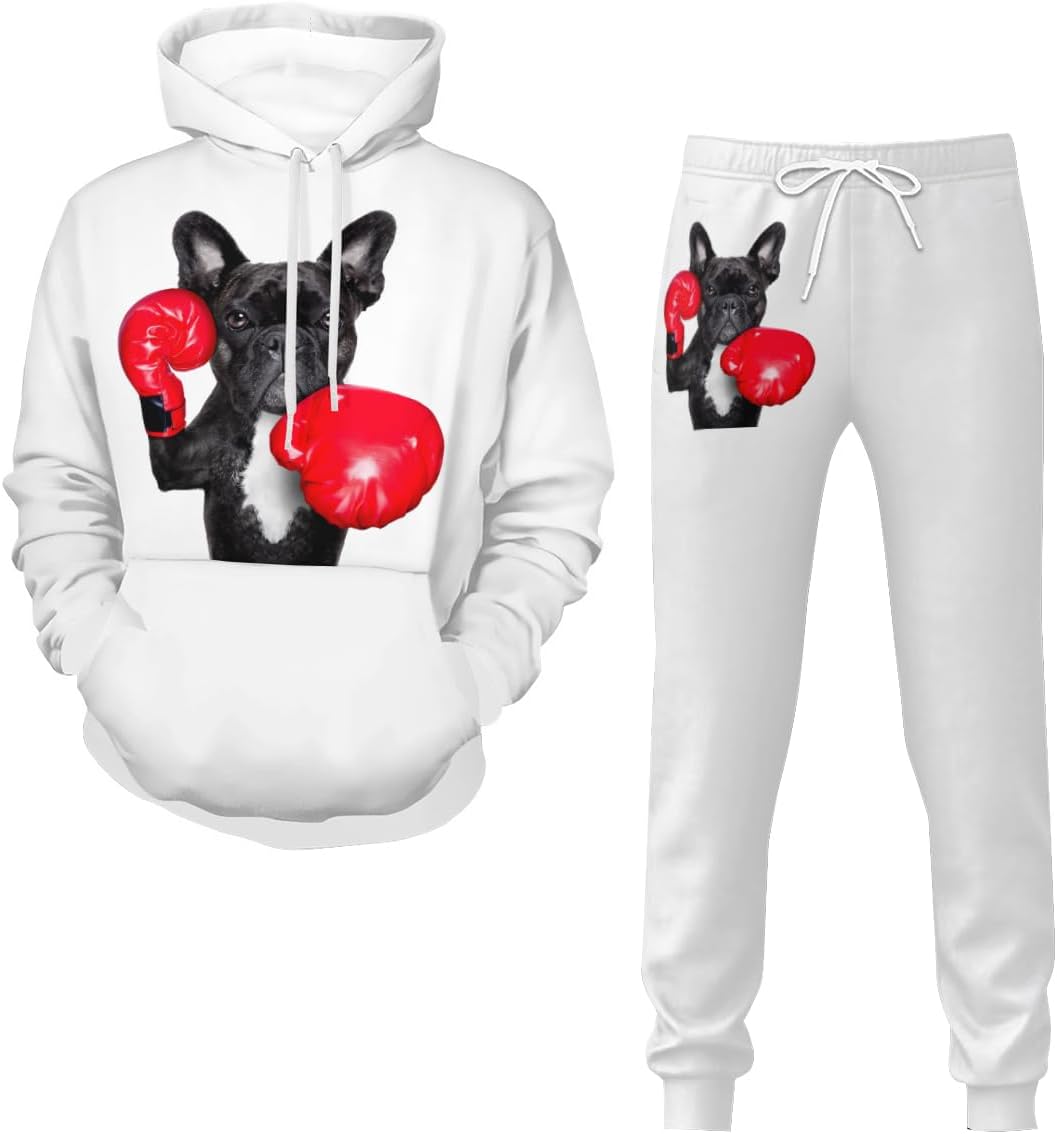 面白い フレンチ・ブルドッグ 犬柄 ボクシング スウェット パーカー 上下セット ジャージ メンズ レデイース トレーニングウェア