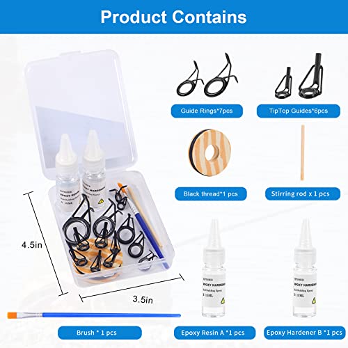 Hifisher Fishing Rod Tip Repair Kit, Fishing Rod Guides Replacement Kit with Glue, Stainless