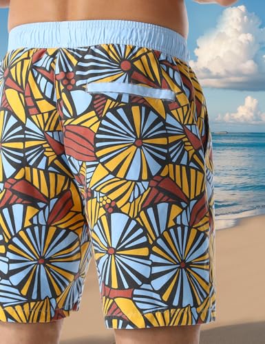 Men's Swim Trunk Fan Print Relaxed Fit Soft Washed Drawstring Board Shorts2