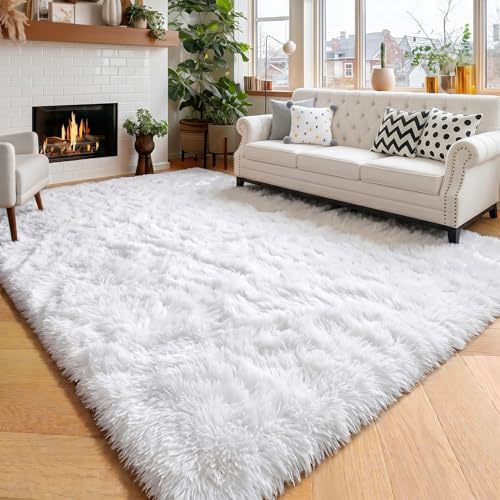 Tapis pelucheux blanc Amdrebio 12x15 cm pour decoration de chambre et salon moderne