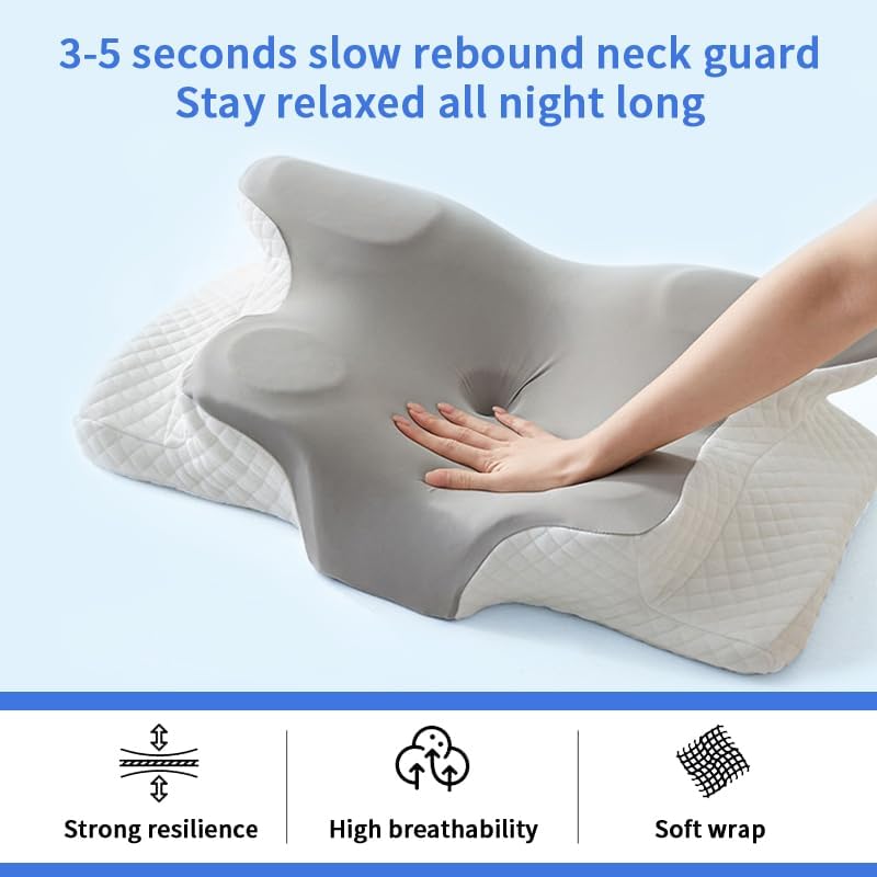Miniatura 7 de Almohada cervical para el cuello  Almohada ergonómica de contorno de espuma viscoelástica de doble capa para aliviar el dolor y soporte de hombros,