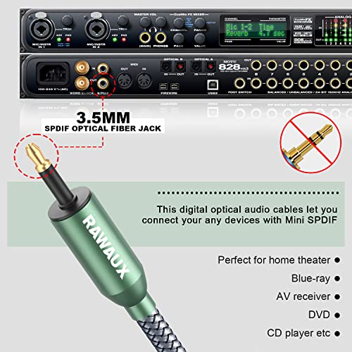 RAWAUX Câble Optique 1M Mini Toslink vers Toslink Câble Fibre Optique - Cable Spdif Fibre Optique Audio Numérique Optique Plaqué Or 24K Adaptateur de Câble Optique pour Barre De Son, Home Cinema