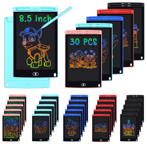 LCDライティングタブレット 30個パック - 8.5インチ バルクカラフル落書きボード 消せる電子ペインティングお絵かきパッド 学習おもちゃギフト クリスマス 誕生日 学校 3~8歳 (ブルー、レッド、グリーン、ピンク、ブラック)の商品画像（Amazon）