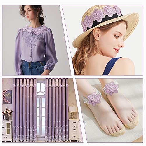 Olycraft 5Yards Embroidered Flower Lace Pearl Trim Lilac Pearl Lace Ribbon Vintage Edging Trimmings Embroidered Applique Sewing Craft For Sewing Craft Wedding Dress Embellishment #TOP6