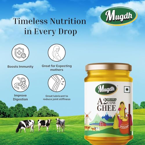 Image of Mugdh 100% Pure Traditional Bilona Method A2-500 ML | Pure & Organic Ghee Preservative-Free Quality Ghee for Cooking & Health Boosts Immunity & Skin Health Traditional cow Ghee (Glass Jar).