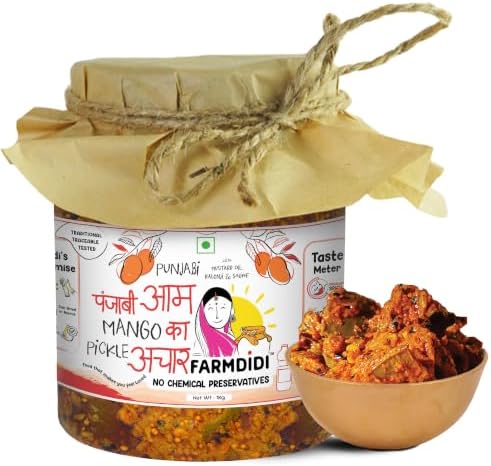FarmDidi Punjabi Mango Pickle 1kg in Fresh Homemade Sour & Slightly Spicy Dry Aam Ka Achaar North Indian Punjabi Style Pickle Made with Less Oil No Chemical Preservatives