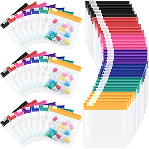 Image of Sherr 35 Pcs Pill Pouch Bags with Zipper Pill Pouch Set Travel Reusable Translucent Medicine Organizer Self Sealing Plastic Bag with Slide Lock for Storage(Classic Colors,3 x 3 Inch,Blank Style)