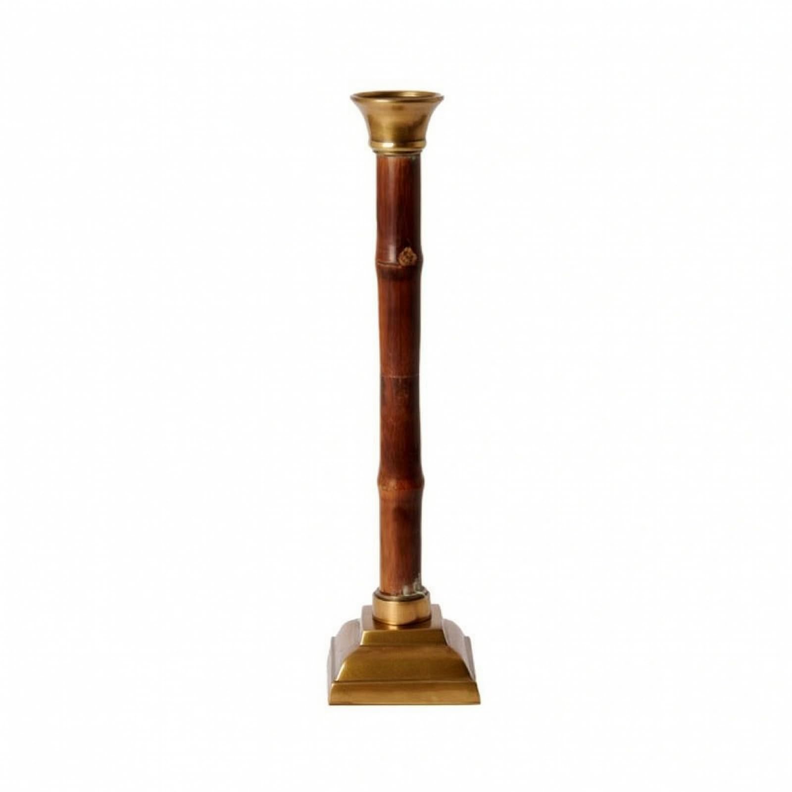 Portacandele in Alluminio e Bambù Elegante Portacandele con Base Squadrata e Stelo in Bambù Atmosferico Candelabro per Console, Serate Tranquille, L