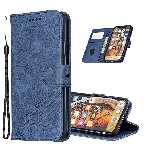 OOPKINS Case for Xiaomi Redmi Note 9 Book Type Cover Luxury Two-Color Cow Leather Magnetic Wallet Case Card Slots Kickstand Flip Shockproof Protective Cover for Redmi Note 9 / Redmi 10X 4G Blue HX