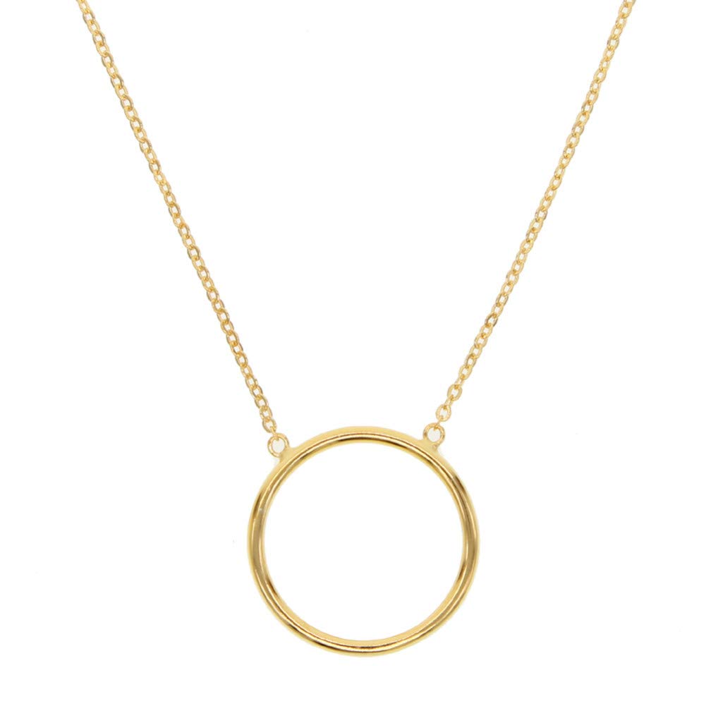 Collana con ciondolo per donna, moda, elegante, argento sterling 925, semplice cerchio geometrico rotondo, lucidato, delicato, minimale, cavo, cerchio, catena in argento minimalista