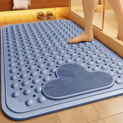 Z·Bling Tappeto Doccia Antiscivolo 60x90cm, Rettangolare Tappetino Doccia Antiscivolo con Ventose e Fori di Drenaggio,Tappetino Vasca Antiscivolo per Doccia e Bagno (Blu)