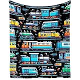 CaomeiWu Train Throw Blanket, 50' x 40' Flannel Cute Trains Themed Stuffed Throw, Soft Nap Throw Blankets for Home Boys Girls Women Train Lovers