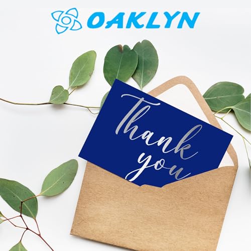 Image of Oaklyn 48 Pack Thank You Cards with Envelopes 4 inchx 5.25 inch for Weddings, Baby Shower, Birthday Parties, Business, and Graduation Thank You Cards Blank - Blue and Silver