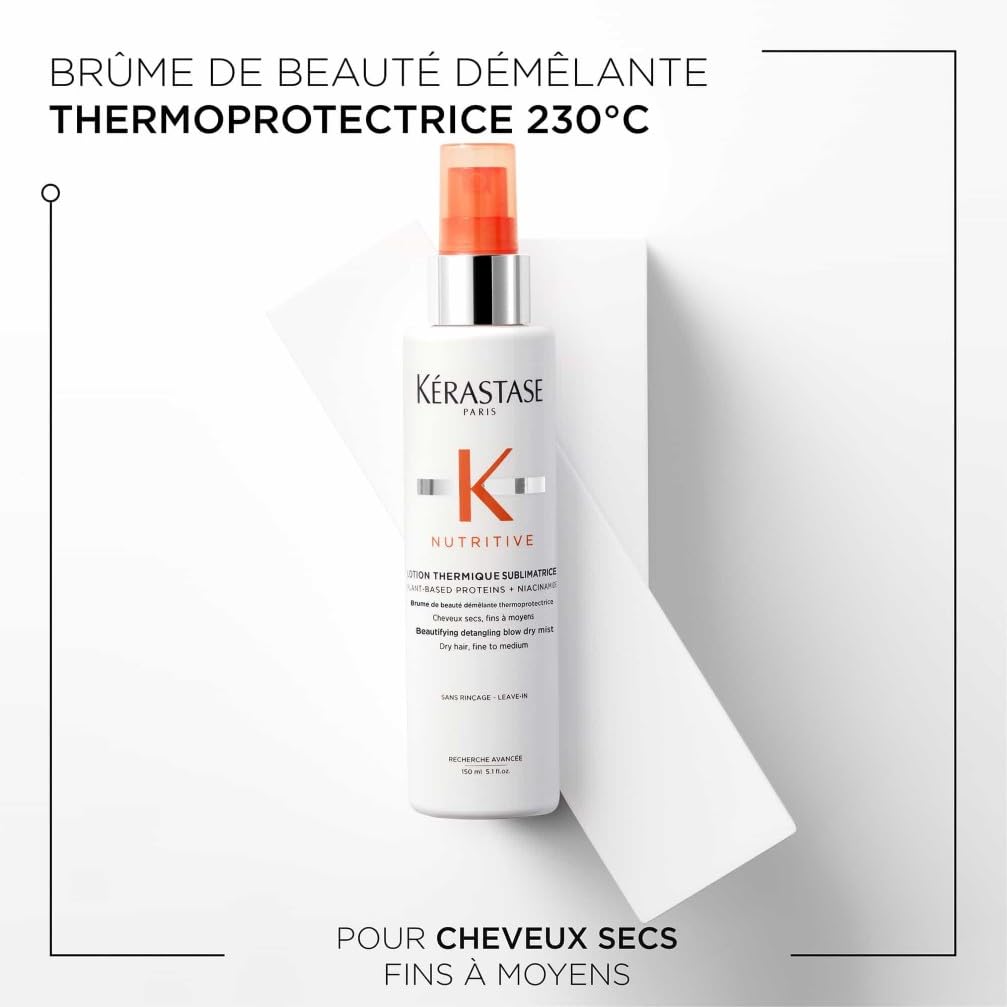 KÉRASTASE Nutritive - Lotion Thermique Sublimatrice - Spray Thermoprotecteur & Démêlant - Niacinamide, Protéines Végétales & Lipides Nourrissants - Cheveux Secs à Très Secs, Fins à Moyens - 150 ml