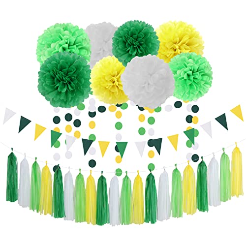 Yellow Green White Party Decorations - 30pcs Tissue Pom Poms Streamers,Spring Summer Wedding Engagement Tassel Garland Banner,Graduation Birthday Baby Bridal Shower Decor Ouruola
