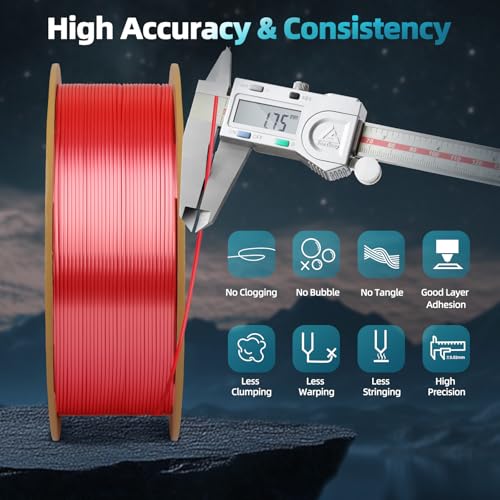 Image of Red Silk PLA Filament 1.75mm, 3D Printer Filament Silk Red PLA 1KG Spool (2.2lbs) Dimensional Accuracy Probability + /- 0.02mm Fits for Most FDM 3D Printers - Red PLA Silk