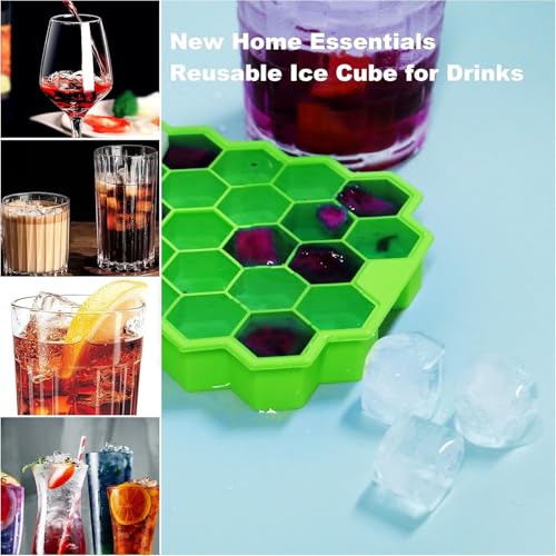 Image of 1'Pack Flexible Silicone Honeycomb 37 Cavity Ice Cube Tray for Freezer Moulds Small Cubes Whiskey Fridge Bar Soft Ice Cube Tray (with Silicone Lid) - Multicolor