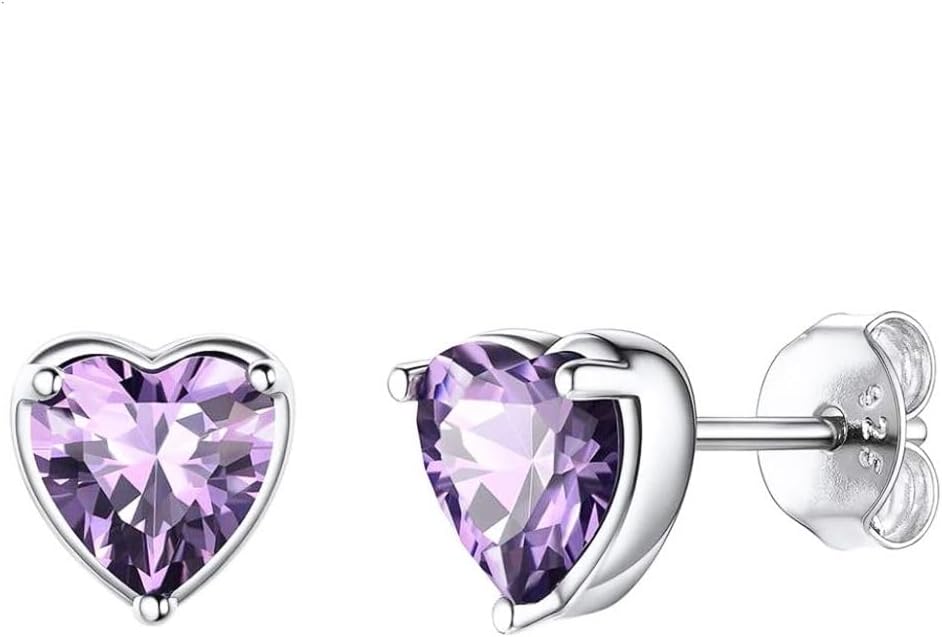 1 Pair Adabele Authentic Sterling Silver Heart Birthstone Stud Earrings 6mm/0.84 Carat Cubic Zirconia Imitation Diamond Gemstone Hypoallergenic Nickel Free Tarnish Resistant Women Jewelry