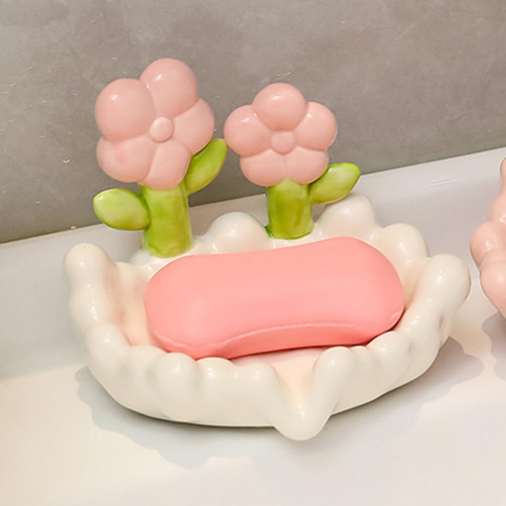 Luxshiny Keramische Seifenschale Mit Blumenmotiv Stabile Seifenablage Für Badezimmer Einfache Reinigung Dekorativer Seifenhalter Mit Abflussfunktion Weißes Design Für Eleganten Stil