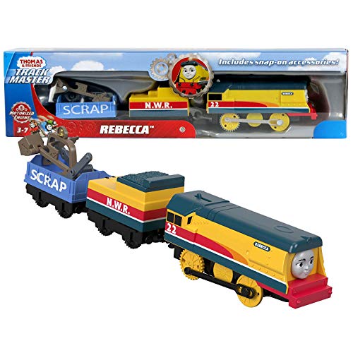 Thomas and Friends Year 2018 Trackmaster Series Motorized Railway 3 Pack Train Set - Rebecca with Coal Loaded Car, Cargo Car & Clip-On Digging Gear