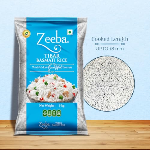 Image of Zeeba Tibar Basmati Rice 5 Kg, Perfect for Daily Home Cooking (Cooked length upto 18mm*) (Pack of 2)