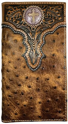 Custom Rugged Cross ARIAT Tooled Ostrich Long Rodeo Leather Wallet