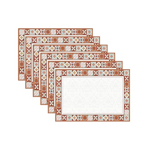 Image of Premium Leather Dining (Pack of 6) Placemats - Waterproof, Heat Resistant, Non-Slip Table Mats for Kitchen & Dining (Brown Portico Tile)