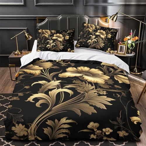 Housse de couette fleurs d'or infroissable literie zippée lit simple - 4