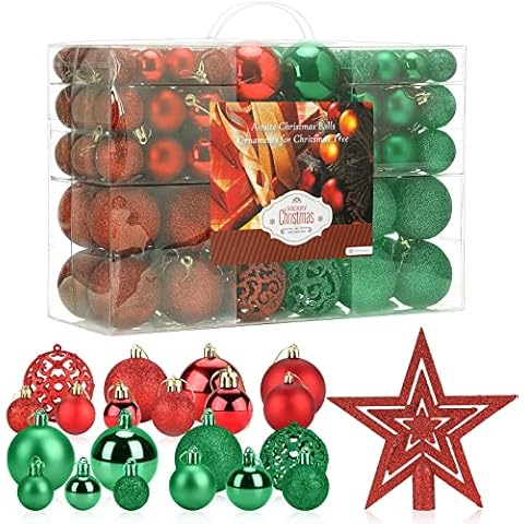 Aitsite 100 Pack Christmas Tree Ornaments Set Mini Shatterproof Holiday Ornaments Balls for Christmas Decorations (Red and Green) Cover