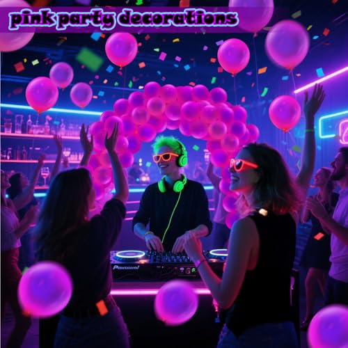 Image of 100 Pcs UV Neon Pink Balloons 12 inch Neon Party Supplies, Balloons, Glow in the Dark for Birthday, Graduation, Baby Shower,Wedding, Anniversary Valentines Party Decorations