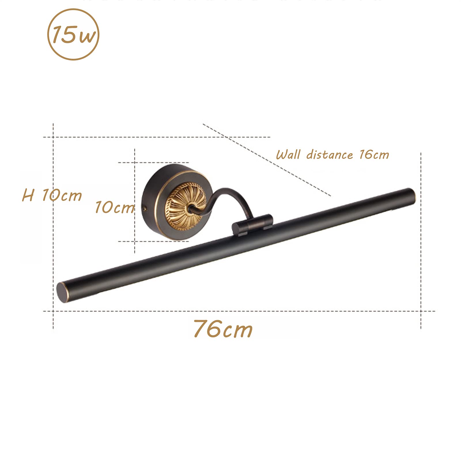 Lampa łazienkowa LED w stylu vintage z mosiądzu, czarna lampa lustro łazienkowe retro, regulowane ramię, światło neutralne 4000K, złota łazienka kinkiet ścienny, wodoodporny kinkiet IP44, oświetlenie