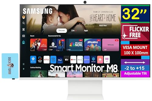 Image of Samsung M8 (M80D) 32 inch 4K UHD Smart Monitor with HDR10, 4ms Response Time, 400 nits Brightness, Flicker Free, VESA Mount (100mm), HDMI & Dockztorm USB Port Expander, White Color (LS32DM801UNXZA)