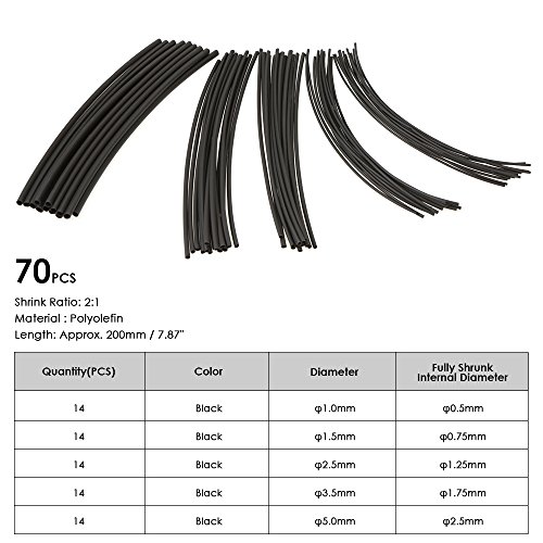 KKmoon 70pcs 7 cores/preto poliolefina sem halogênio tubo termorretrátil tubo encolhível manga enrol