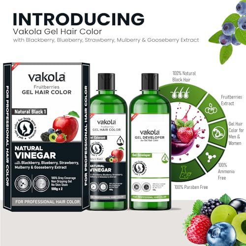 Image of Natural Black 20 Minutes Gel Hair Color, Fruitberries Extracted - 100% Grey Coverage, No Skin Stain- 500ML Developer and 500ML Colorant, Pack of 1