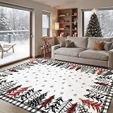 Livcoz Christmas Tree Washable Area Rug 5 x 7 Ft, Xmas Buffalo Plaid Soft Non Slip Large Rugs Indoor Home Decor, Winter Holiday Entryway Floor Carpet Living Room Bedroom Kitchen Dining Room Decoration