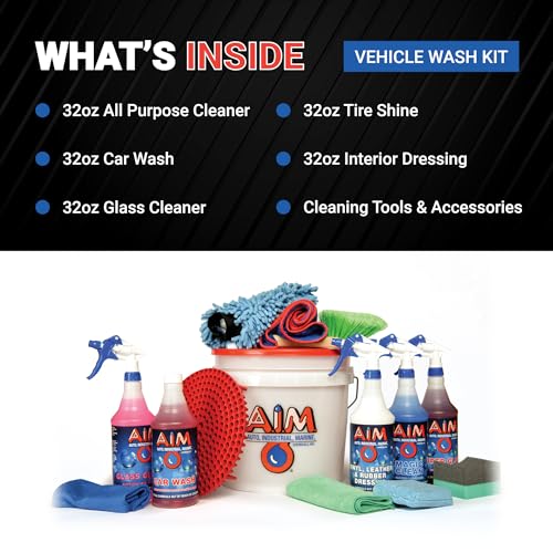 A.I.M. Chemicals 15 pce Professional Car Wash Kit - 5ea. 32oz. Bottles of Cleaning Concentrates Car Care, Complete Cleaning Kit for Wheels,Tires, Engines,Glass,Carpet,Upholstery,Vinyl,Painted Surfaces - Thumbnail 4